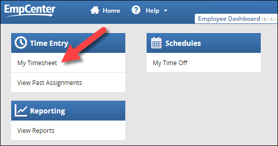 my timesheet link on the empcenter dashboard