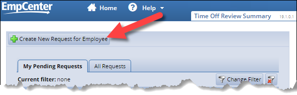 create new request for employee button highlighted on the time off review page