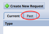 past tab on the my time off page request list options